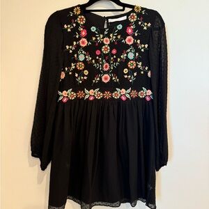 ZARA Black Floral Embroidered Dress